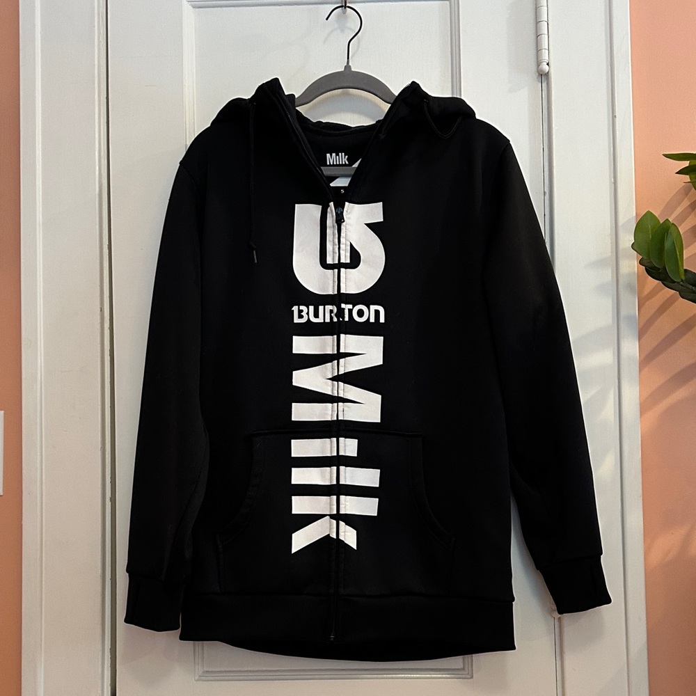 RARE Burton x Milk (studios/makeup) Long Black Zip-Up Tech Hoodie sz S